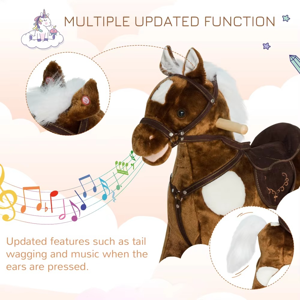 Soft Musical Rocking Horse for Children - Brown