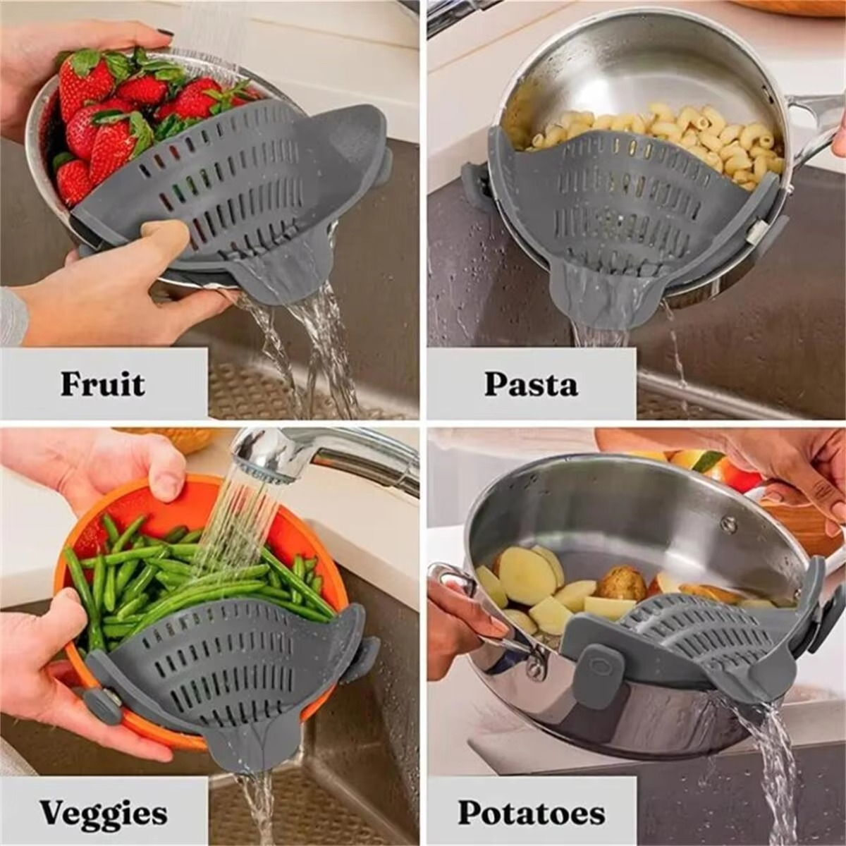 Easy Fit Silicone Colander Clip for Pots and Pans