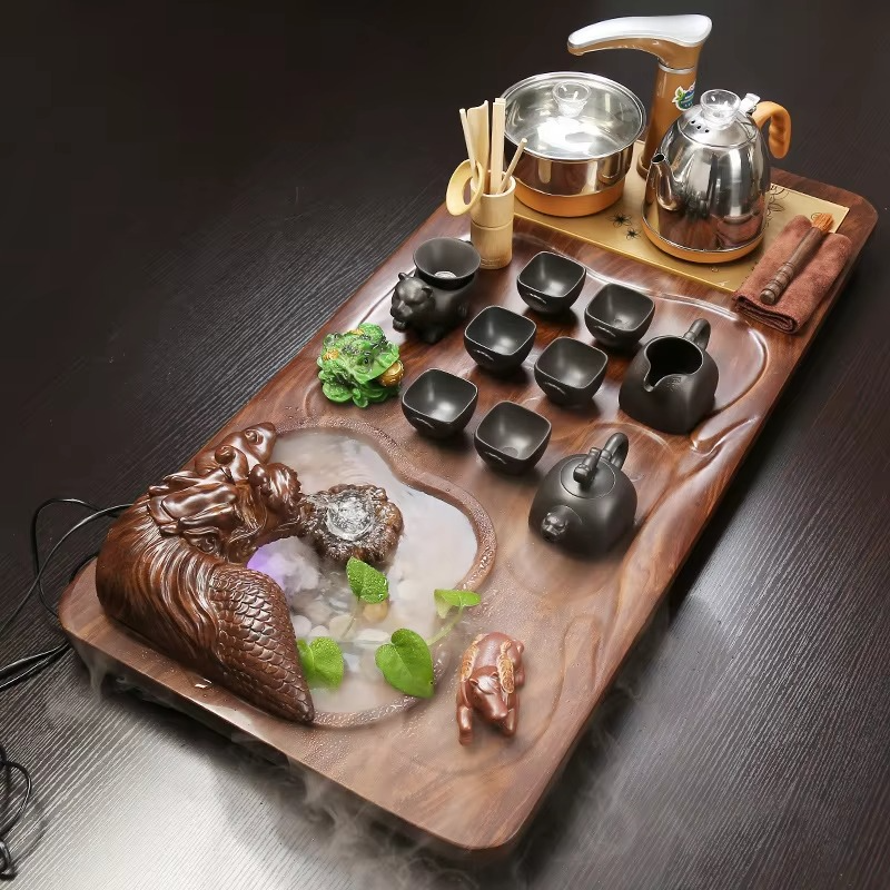 Traditional Bamboo Tea Serving Set with Ceramic Cups