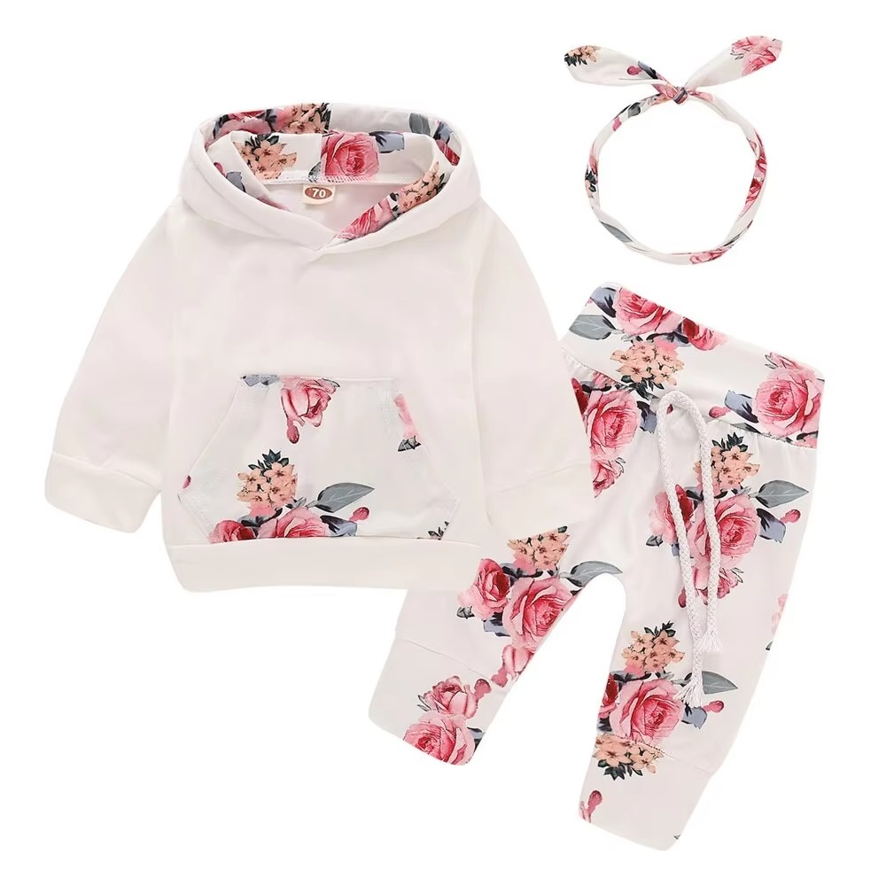 Cute Baby Girl Hoodie and Pant Set with Hair Bow