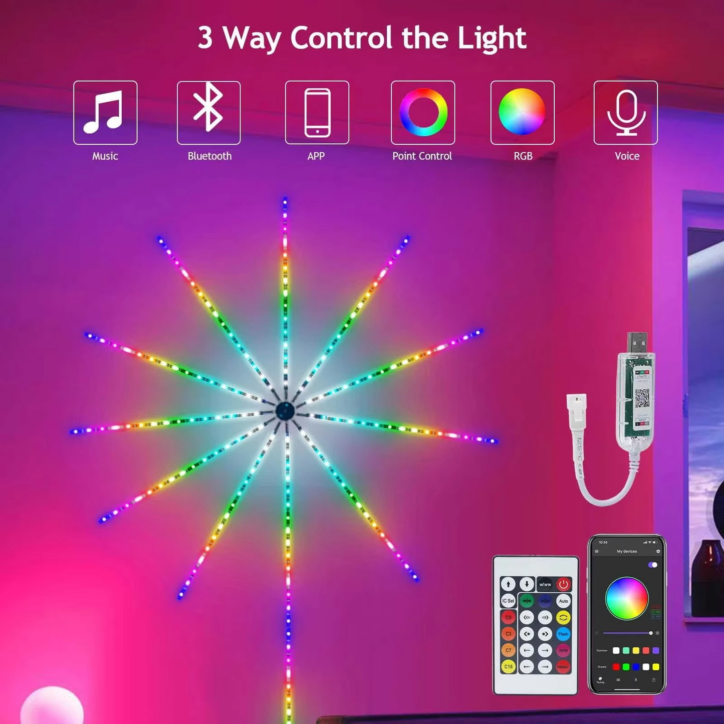 Colorful USB LED Light Strip with Music Sync and RGB Effects