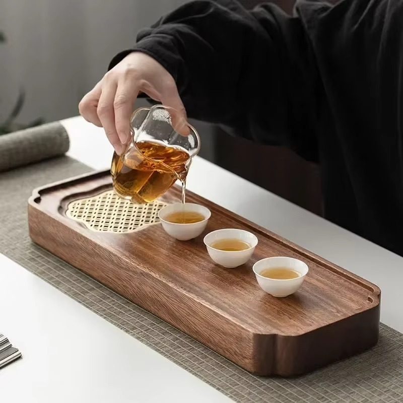 Elegant Wooden Tea Server with Built-in Drainage System