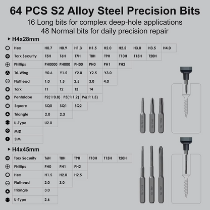 Compact Cordless Screwdriver Kit with 64 Bits and LED Light