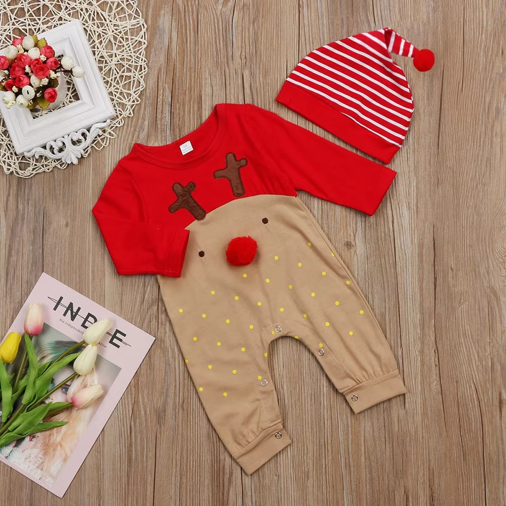 Festive Holiday Baby Romper and Cap Set