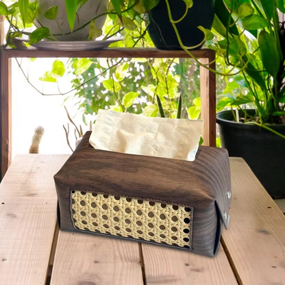 Classic Wooden Tissue Box with Carved Leather Detail