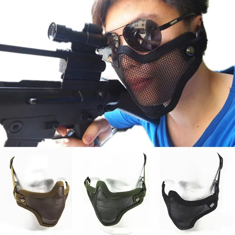 Protective Metal Mesh Paintball Half Face Mask - Hehif