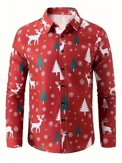 Mens Festive Santa Reindeer Dress Shirt