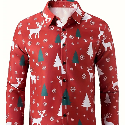 Mens Fun Holiday Dress Shirt with Santa Print
