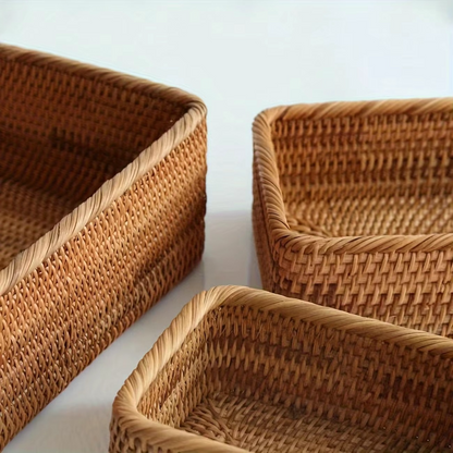 Woven Rattan Storage Bin Beige Home Decor Organizer
