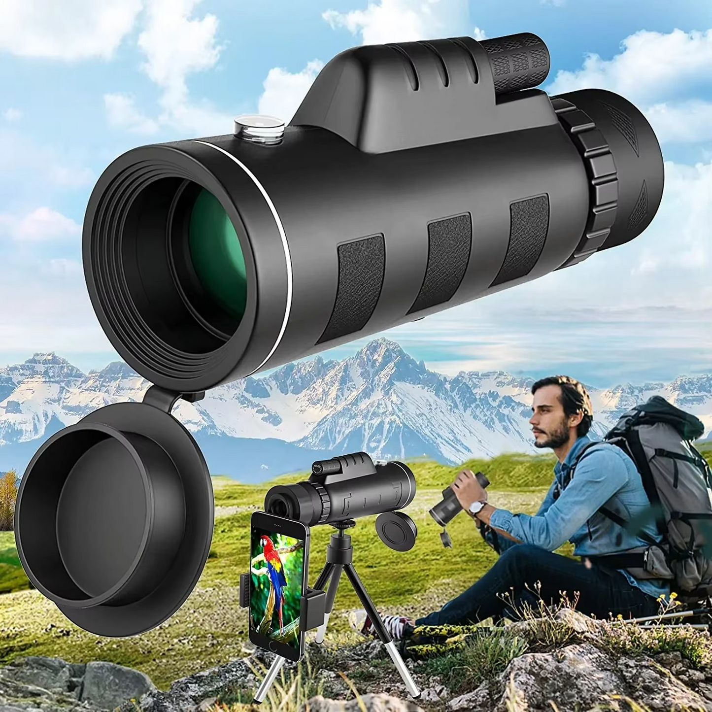 Portable HD Monocular Telescope with Phone Adapter and Stand - Hehif