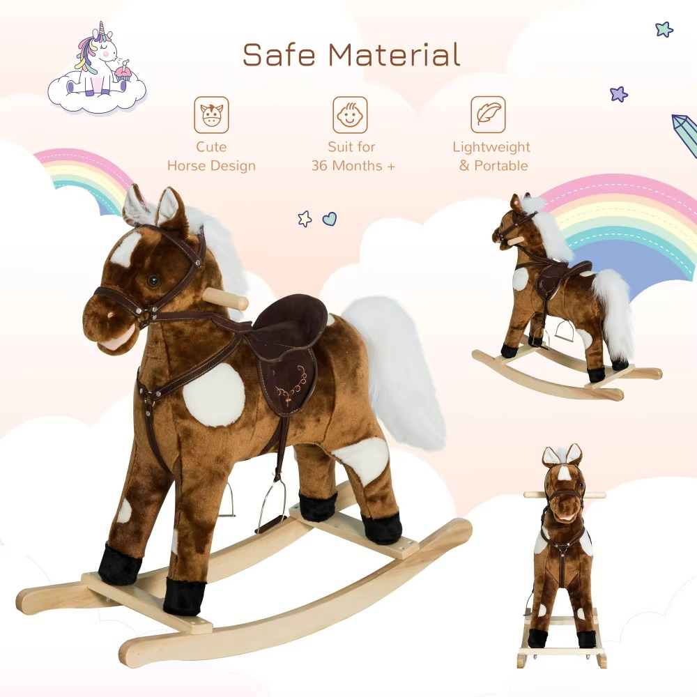 Soft Musical Rocking Horse for Children - Brown
