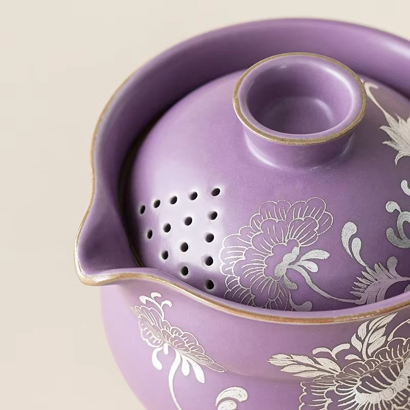 Luxurious Metal Floral Portable Tea Set