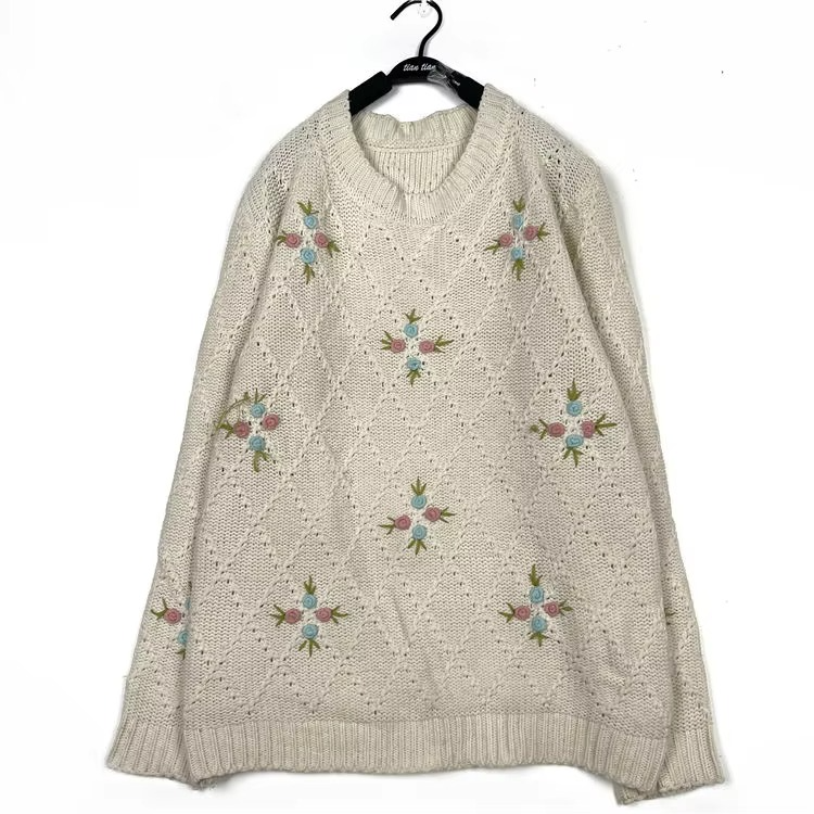 Classic Floral Embroidered Cozy Knit Sweater