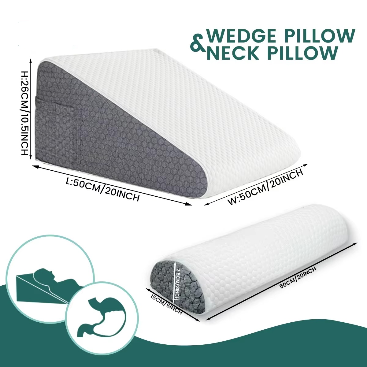 Supportive Foam Contour Wedge Pillows with Cooling Covers