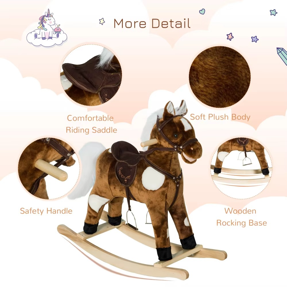 Soft Musical Rocking Horse for Children - Brown
