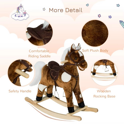 Soft Musical Rocking Horse for Children - Brown