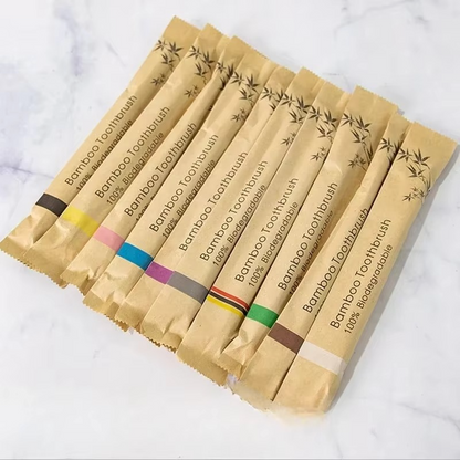 Natural Bamboo Toothbrushes 10 Pack Soft Bristle