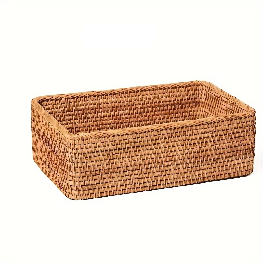 Woven Rattan Storage Bin Beige Home Decor Organizer