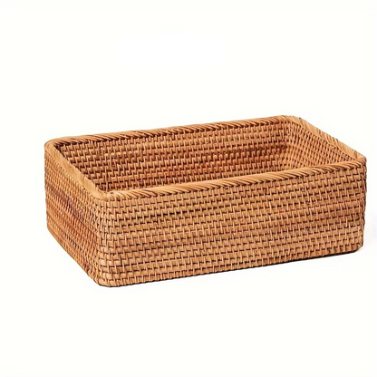 Woven Rattan Storage Bin Beige Home Decor Organizer