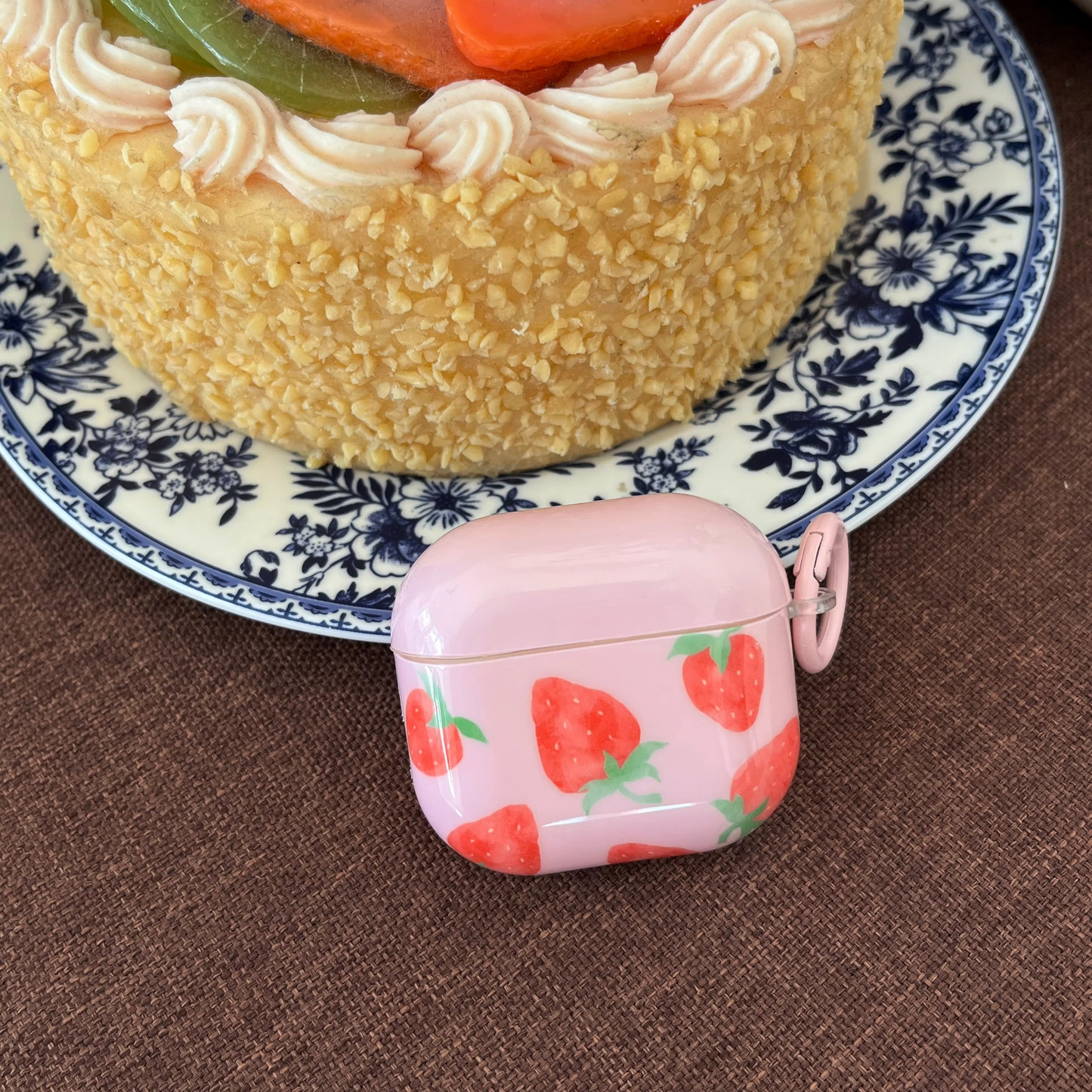 Colorful Strawberry Earbud Case with Soft Pink Cover - Hehif