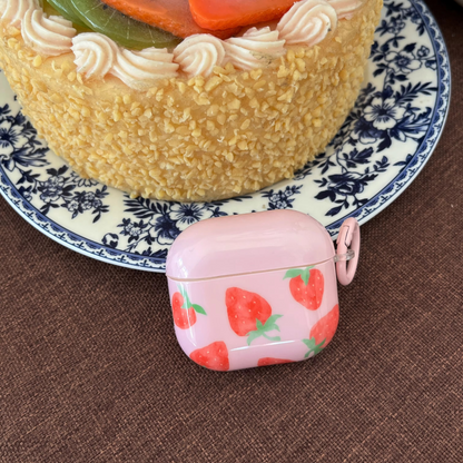 Colorful Strawberry Earbud Case with Soft Pink Cover - Hehif