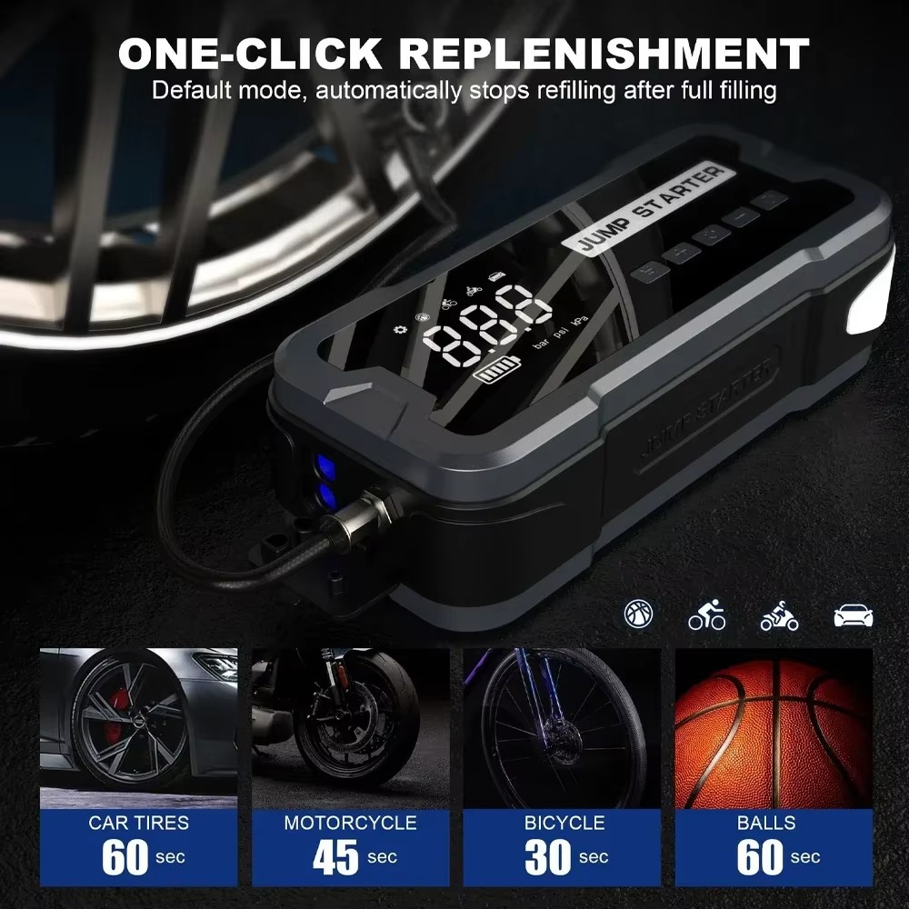 Compact Multi-Function Car Jump Starter with Air Compressor