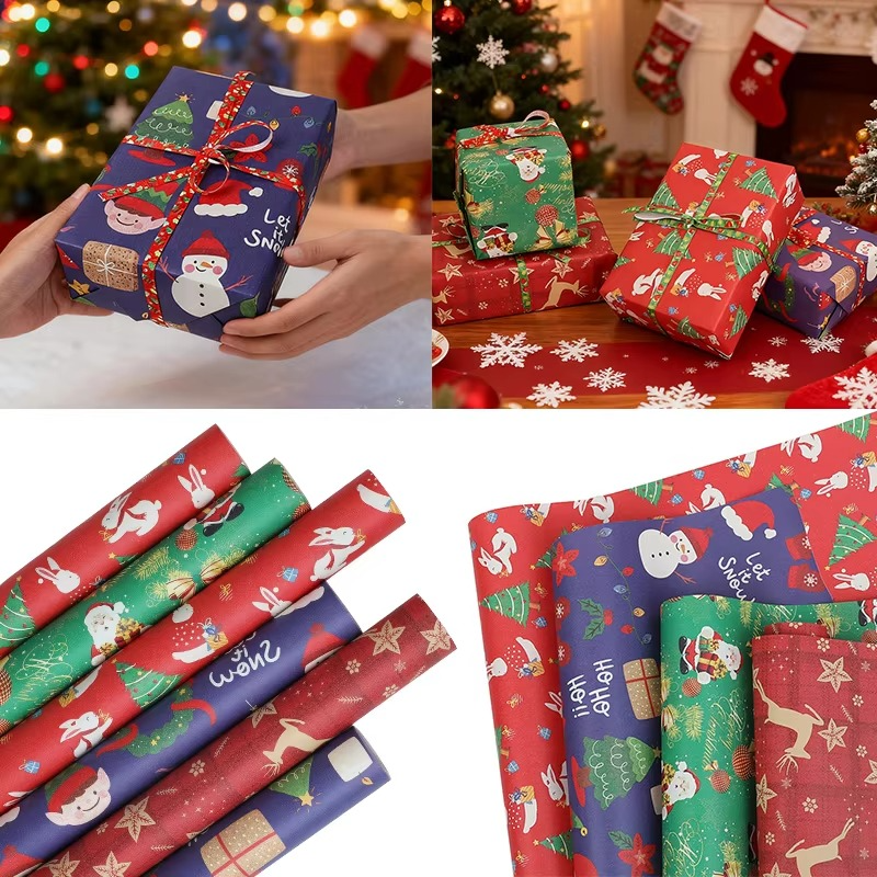 Colorful Holiday Gift Wrap Paper Roll, 16.4ft x 19.7in