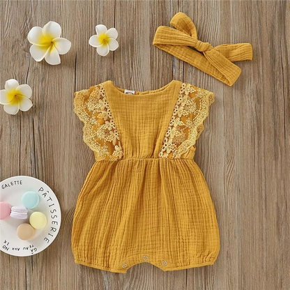 Baby Girl Adorable Romper and Hairband Set