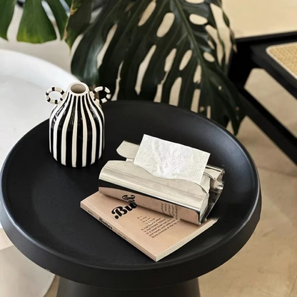Silver Polished Metal Tissue Holder with Mirror Finish