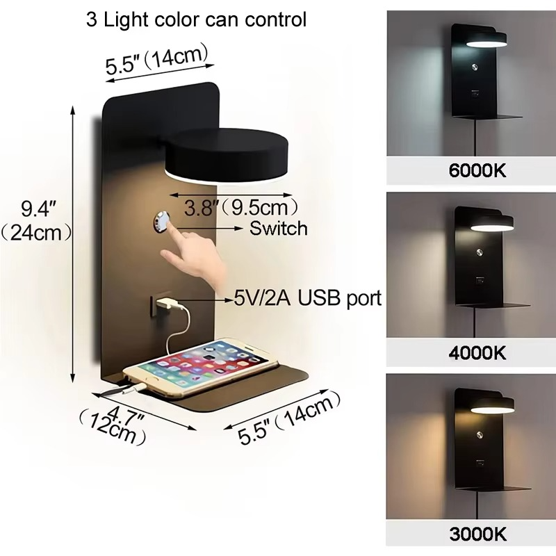 Stylish LED Wall Lamp with USB and Touch Control