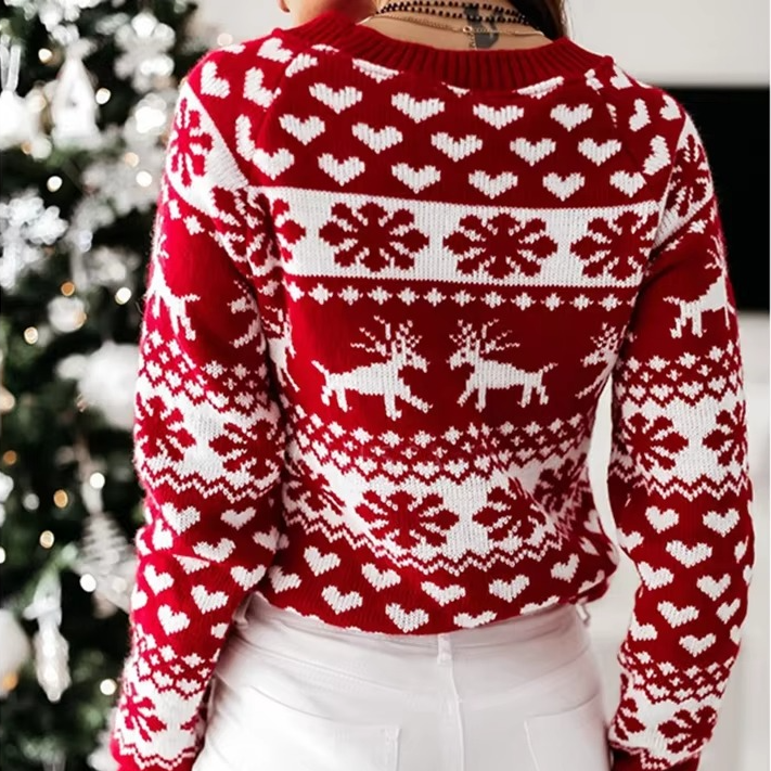 Warm Festive Snowflake Knit Sweater for Women