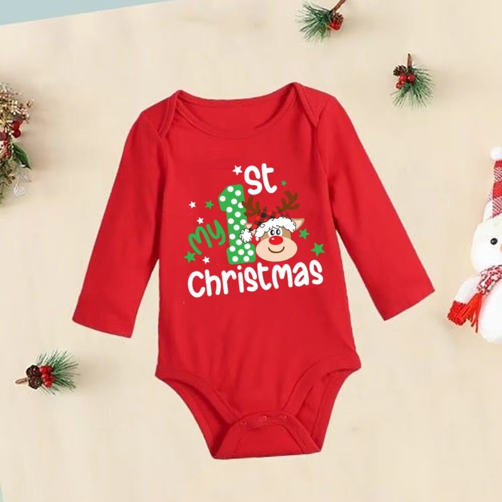 Cute Red Baby Christmas Romper Long Sleeve Bodysuit