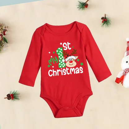 Cute Red Baby Christmas Romper Long Sleeve Bodysuit