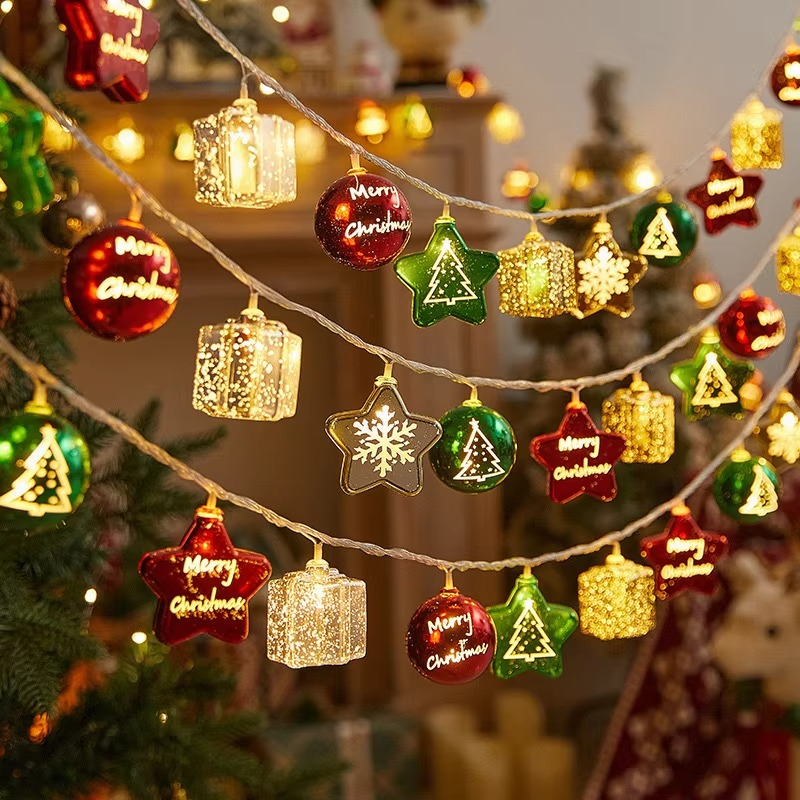 Colorful Holiday String Lights with Festive Decorations