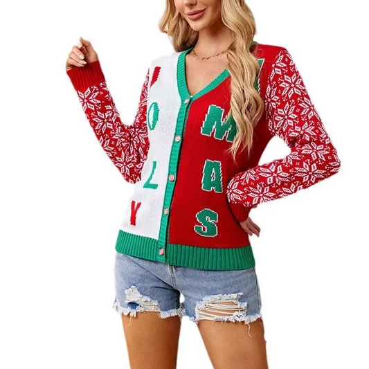 Women's Festive Holiday Knit Sweater with Cute Designs - Hehif