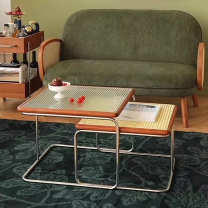Classic Wicker Coffee Table with Glass Top - Hehif