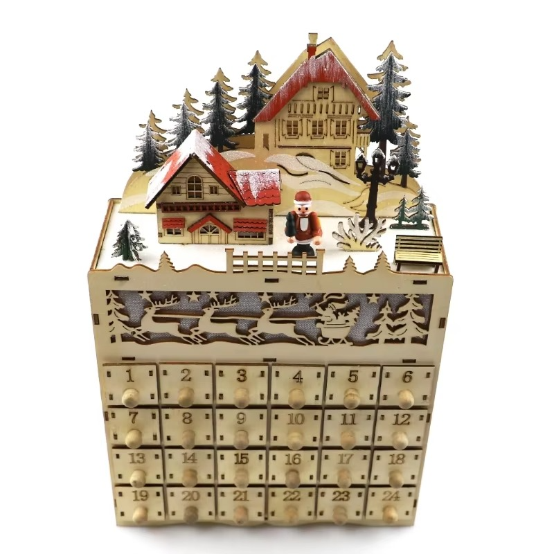 Festive Holiday Wooden LED Christmas Countdown House - Hehif