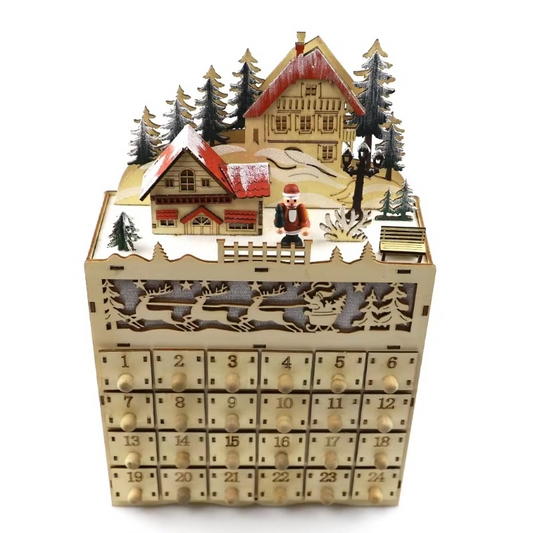 Festive Holiday Wooden LED Christmas Countdown House - Hehif
