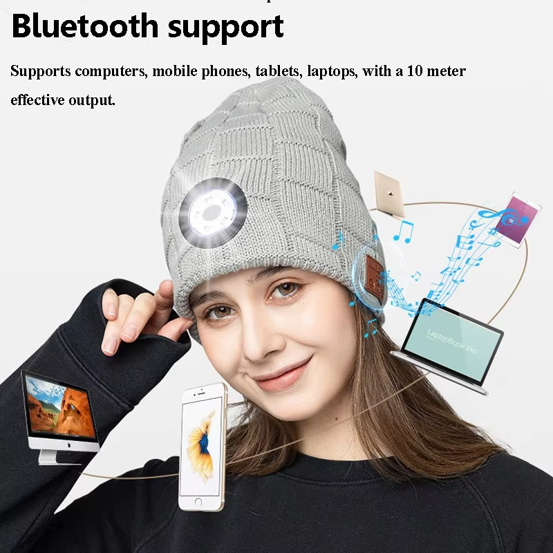 Warm Bluetooth Beanie Headphones with LED Light