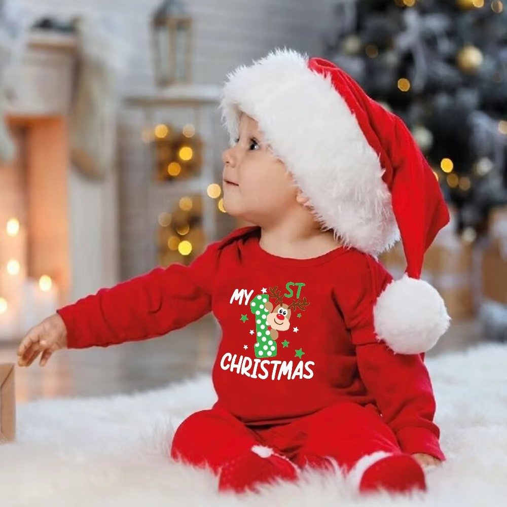 Cute Red Baby Christmas Romper Long Sleeve Bodysuit