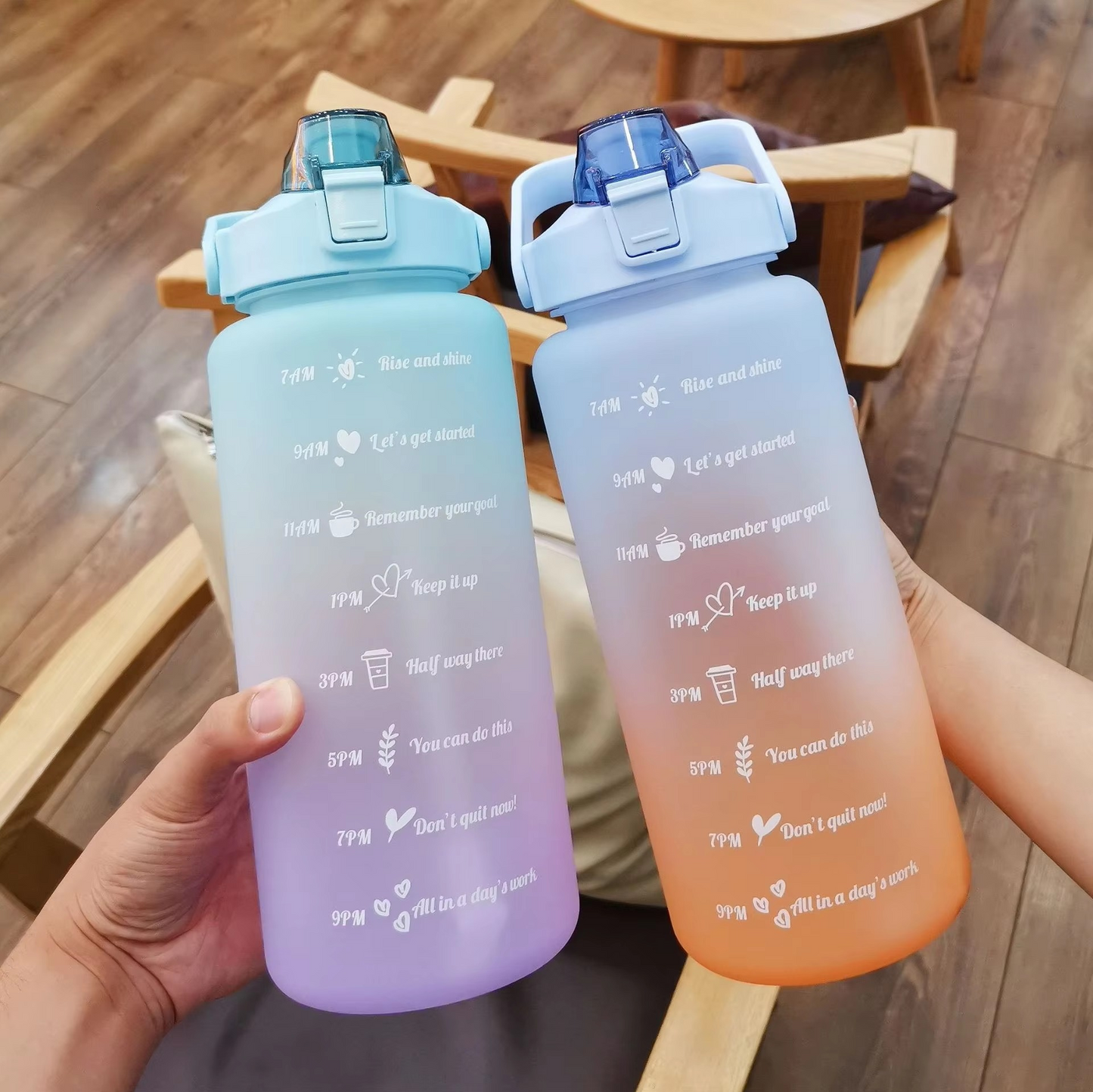 Big 68oz Insulated Water Bottle with Lid and Measurement Markings