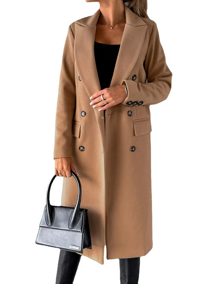 Classic Fit Women's Long Coat with Notch Collar