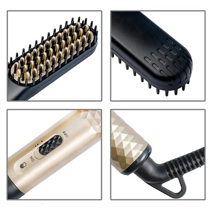 Compact Ceramic Beard Straightener Brush - Hehif