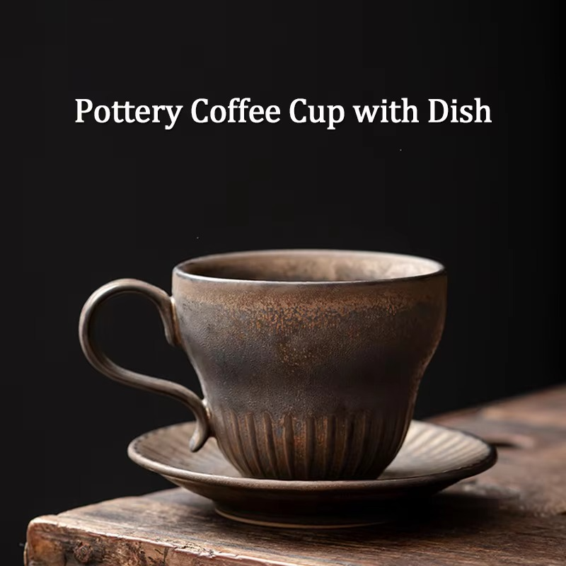 Classic Porcelain Coffee Mug Set with Serving Tray