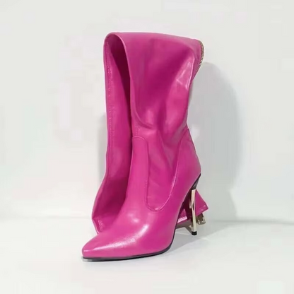 High Heel Black Knee High Zip Boots