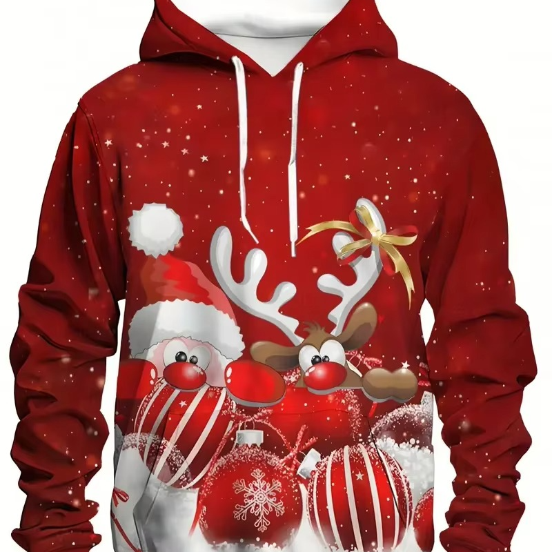 Fun Animated Reindeer 3D Hooded Sweatshirt