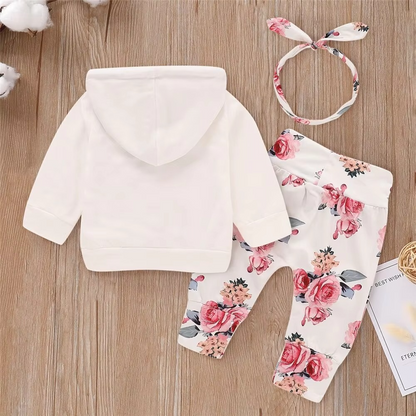 Cute Baby Girl Hoodie and Pant Set with Hair Bow