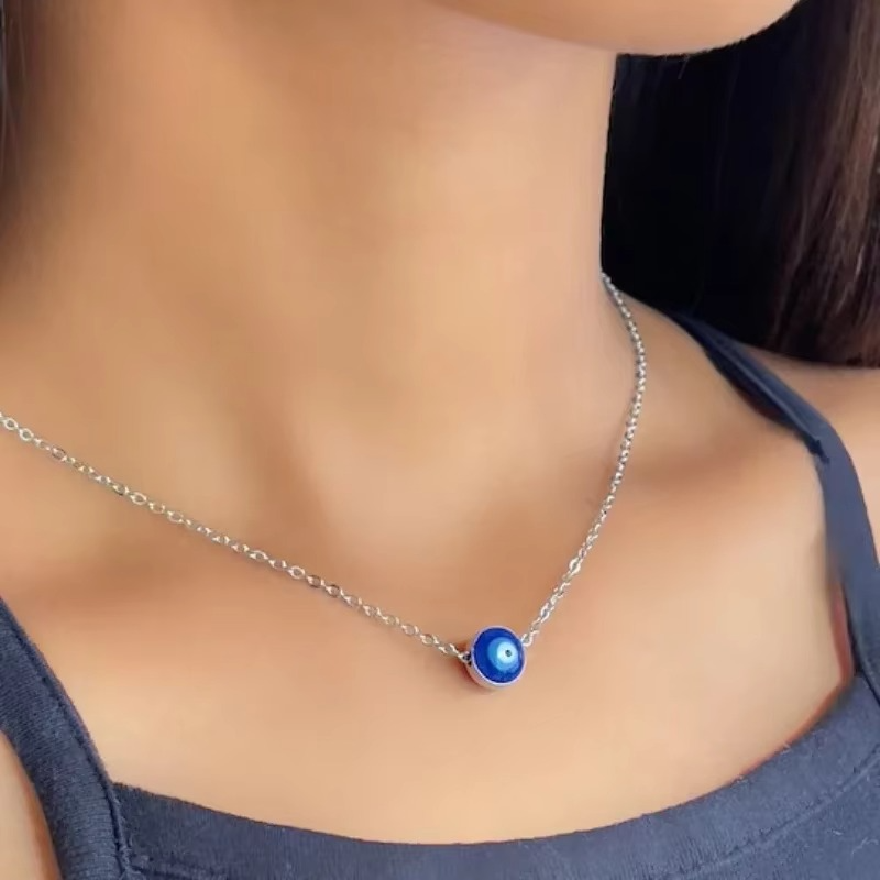 Protective Eye Bar Necklace in Silver Tone Steel