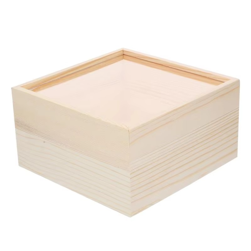 Natural Wood Treasure Chest Storage Box with Slide Top - Hehif