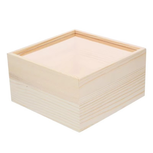 Natural Wood Treasure Chest Storage Box with Slide Top - Hehif
